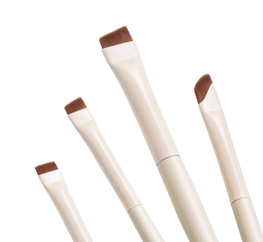 4 Piece Angled Eyeliner & Brow Brush Set Ultra Thin Precision Brushes For Gel Liner & Brows. Includes Leather Case.